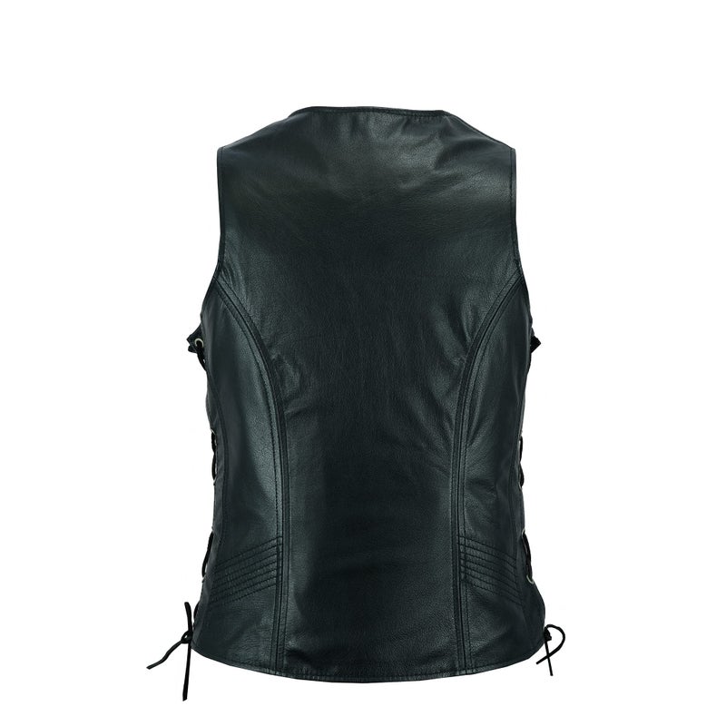 Leatherick Women Top Grain Genuine Buffalo Black Ladies Leather Vests for Motorcycle Bikers (as1  alpha  m  regular  regular  Black (Plain)  M) - Image 2